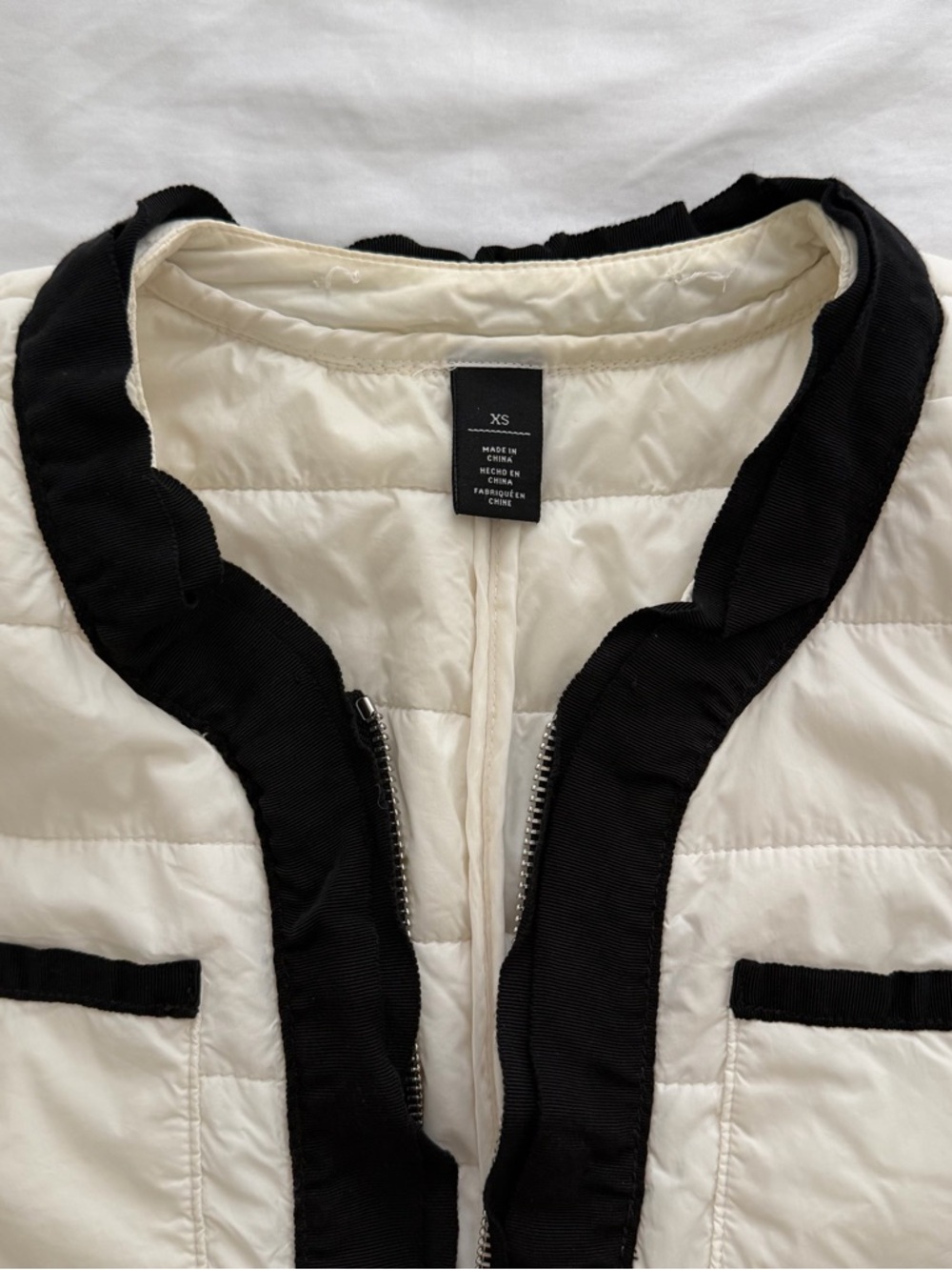 Cream Quilted Puffer Jacket with Black Trim - Picture 3 of 4